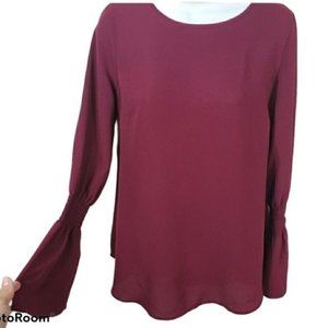 Isabel Maternity Bell Sleeve Top XS Maroon  burgundy blouse Long Sleeve